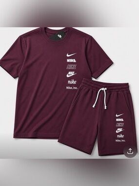 Nike Burgundy Graphic Tee and Drawstring Shorts